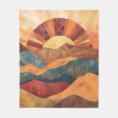 Boho Sunset Over Mountains -Retro Earthy Landscape フリースブランケット (正面)