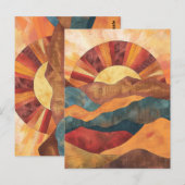 Boho Sunset Over Mountains -Retro Earthy Landscape ポストカード (正面/裏面)