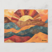 Boho Sunset Over Mountains -Retro Earthy Landscape ポストカード (裏面)