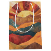 Boho Sunset Over Mountains -Retro Earthy Landscape ミディアムペーパーバッグ (正面)
