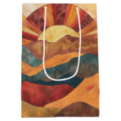 Boho Sunset Over Mountains -Retro Earthy Landscape ミディアムペーパーバッグ (裏面)