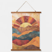 Boho Sunset Over Mountains -Retro Earthy Landscape 吊り下げ型タペストリー (正面)