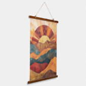 Boho Sunset Over Mountains -Retro Earthy Landscape 吊り下げ型タペストリー (傾斜あり)