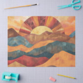 Boho Sunset Over Mountains -Retro Earthy Landscape 薄葉紙 (クラフト)