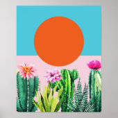 Boho Sunset Retro Floral Abstract Collage ポスター (正面)