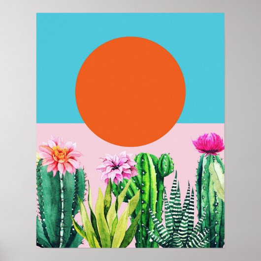 Boho Sunset Retro Floral Abstract Collage ポスター (正面)