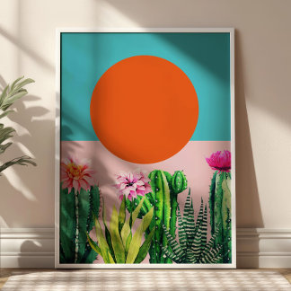 Boho Sunset Retro Floral Abstract Collage ポスター