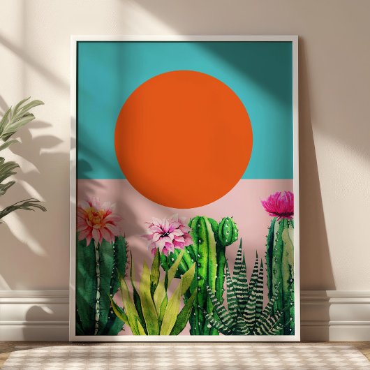 Boho Sunset Retro Floral Abstract Collage ポスター