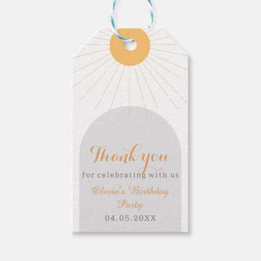 Boho Sunshineサンシャインありがとう誕生日パーティー ギフトタグ (正面)