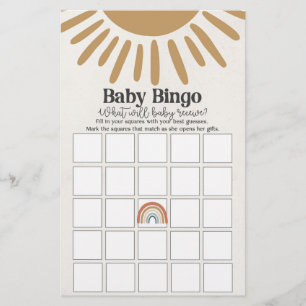 boho sunshineベビービンゴ,ベビーシャワーゲーム