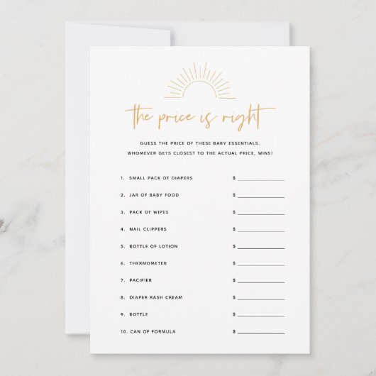 Boho Sunshine価格は右ベビーシャワーゲーム 招待状 (正面)