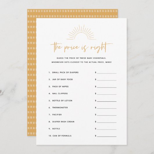 Boho Sunshine価格は右ベビーシャワーゲーム 招待状 (正面/裏面)