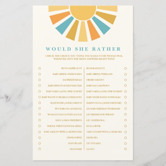 Boho Sunshine彼女はむしろ赤ちゃんシャワーのゲーム (正面)