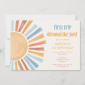 Boho Sunshine最初の旅のまわりに日の誕生日 招待状 (正面)