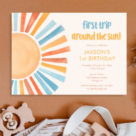 Boho Sunshine最初の旅のまわりに日の誕生日 招待状