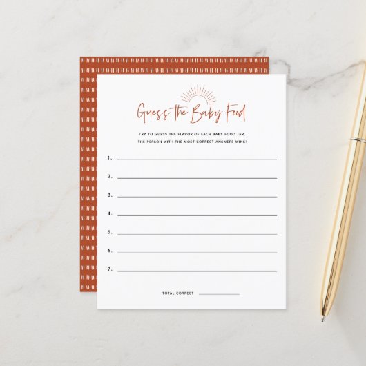 Boho Sunshine食品ベビーシャワーゲームを推測 (正面/裏面インサイチュ)