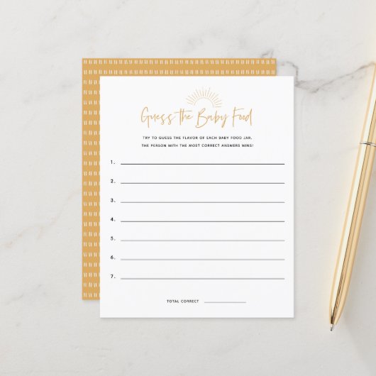 Boho Sunshine食品ベビーシャワーゲームを推測 (正面/裏面インサイチュ)