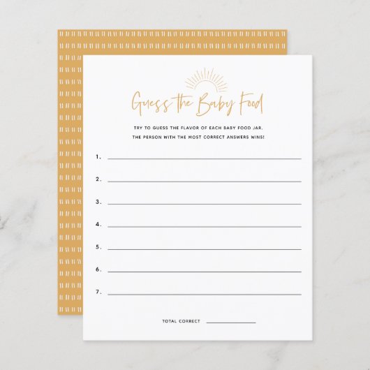 Boho Sunshine食品ベビーシャワーゲームを推測 (正面/裏面)