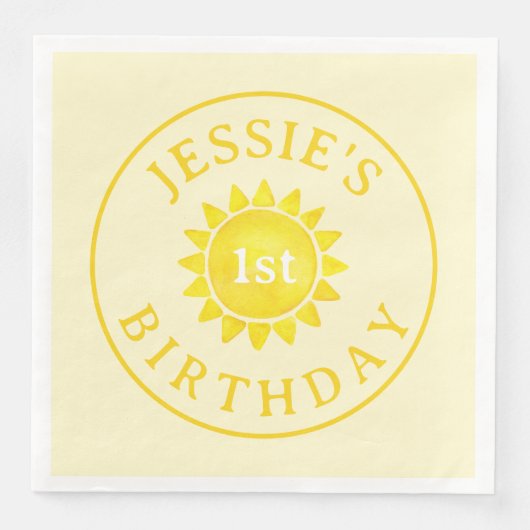Boho Sunshine 1st Birthday Dinner Napkins – 黄色 (正面)