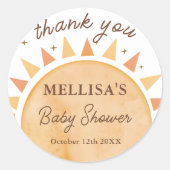 Boho Sunshine Baby Showerステッカー ラウンドシール (正面)