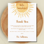 Boho Sunshine Baby Shower Thank You ポストカード<br><div class="desc">This Baby Shower Thank You Postcard is decorated with a watercolor sun and says Hello Sunshine! 
Perfect for a gender-neutral baby shower.
Easily customizable.
Because we create our artwork you won't find this exact image from other designers.
Original Watercolor © Michele Davies.</div>