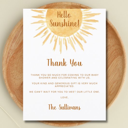 Boho Sunshine Baby Shower Thank You ポストカード