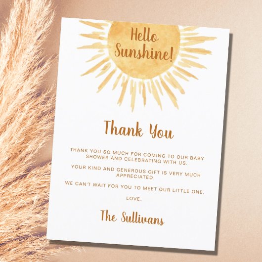 Boho Sunshine Baby Shower Thank You ポストカード