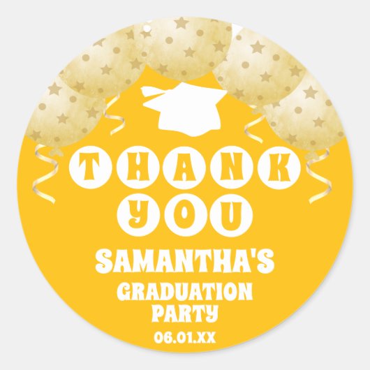 Boho Sunshine Balloons卒業お願い ラウンドシール (正面)