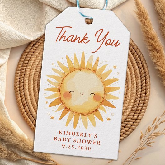 Boho Sunshine Cute Sun Baby Shower Thank You ギフトタグ