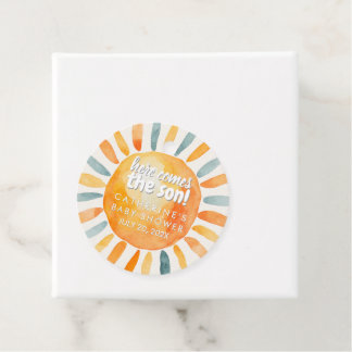 Boho Sunshine Here 来 the Son Baby Shower フェイバータグ