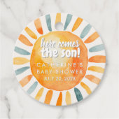 Boho Sunshine Here 来 the  Son Baby Shower フェイバータグ (正面)
