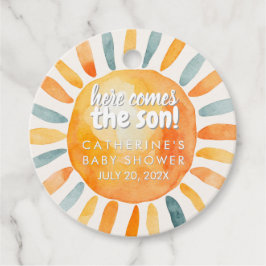Boho Sunshine Here 来 the  Son Baby Shower フェイバータグ