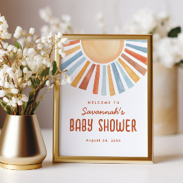 Boho Sunshine Neutral Baby Shower Welcome Sign フォトプリント