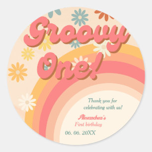 Boho sunshine retro groovy最初の誕生日 ラウンドシール
