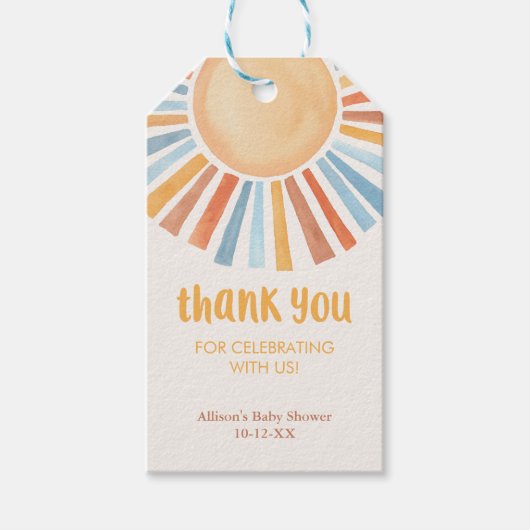 Boho sunshine sun baby showerメッセージカード ギフトタグ (正面)