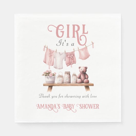 Boho Sweetその女の子ピンクの物干しの赤ちゃんシャワー スタンダードランチョンナプキン (正面)
