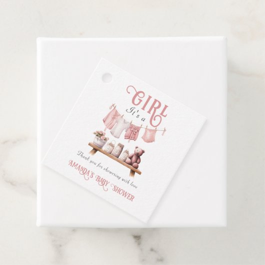 Boho Sweetその女の子ピンクの物干しの赤ちゃんシャワー フェイバータグ (インサイチュ)