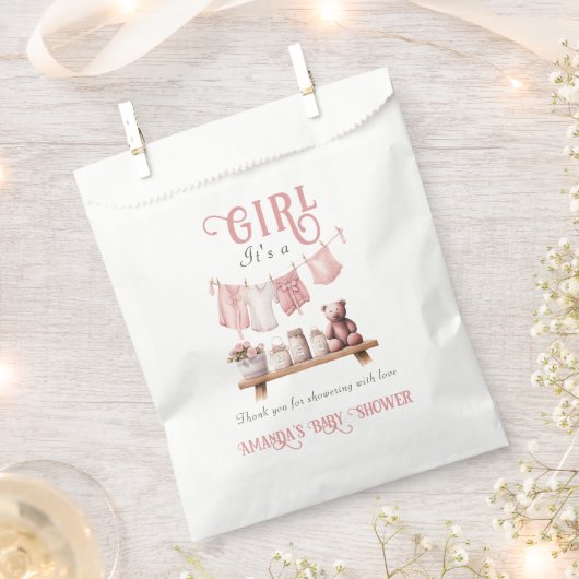 Boho Sweetその女の子ピンクの物干しの赤ちゃんシャワー フェイバーバッグ (クリップ留めされた状態)