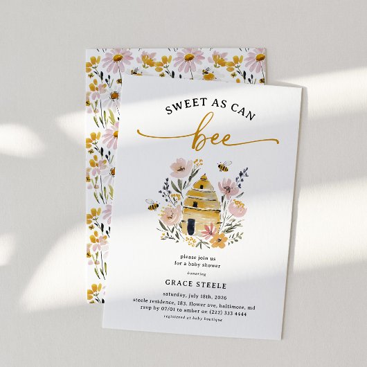 Boho Sweet as Can Bee Baby Shower 招待状