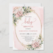 Boho Sweet Blush Floral Greenery Girl Baby Shower 招待状 (正面)