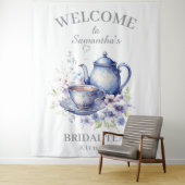 Boho Tea Pot Floral Blue Bridal Shower Tea Party タペストリー (インサイチュ)
