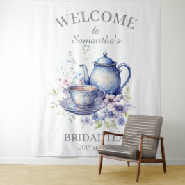 Boho Tea Pot Floral Blue Bridal Shower Tea Party タペストリー