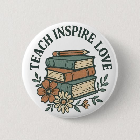 Boho Teacher – Teach Inspire Love Vintage 缶バッジ (正面)