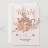 Boho Teapot Hydrangeas Pampas母の日茶Inv 招待状 (正面)