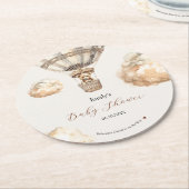 Boho Teddyクマ空気バルーン雲ベビーシャワー ラウンドペーパーコースター (アングル)