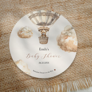 Boho Teddyクマ空気バルーン雲ベビーシャワー ラウンドペーパーコースター