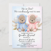 Boho Teddyベアーズピンクブルージェンダーリビール 招待状 (正面)