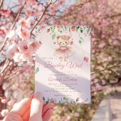 Boho Teddyベアーピンクbearly待ち女の子ベビーシャワー 招待状