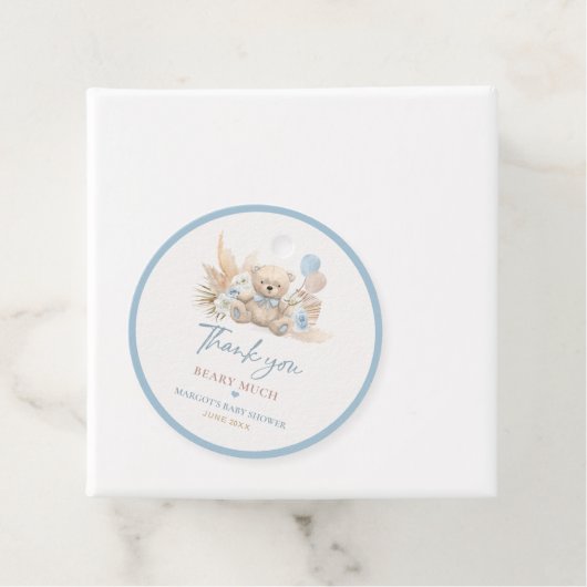 Boho TeddyベアーブルーBearly待ち赤ちゃんシャワー フェイバータグ (インサイチュ)
