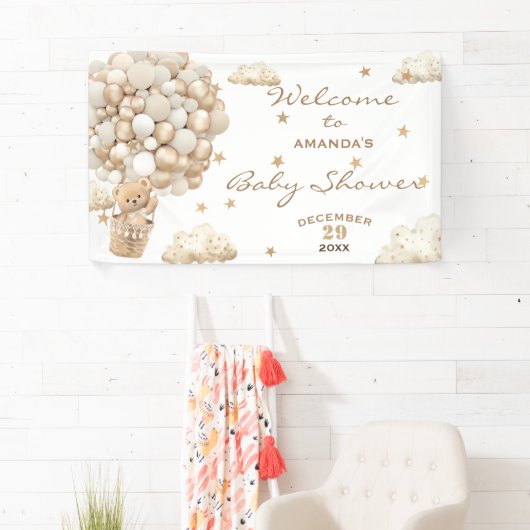 Boho Teddy Bearバルーン赤ちゃんシャワーへようこそ 横断幕 (インサイチュ)